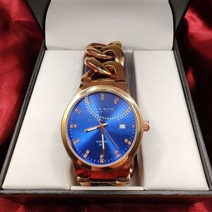 Arkibos XXIV Women’s Rose Gold Tone Diamond Accent Blue Dial Watch with Date